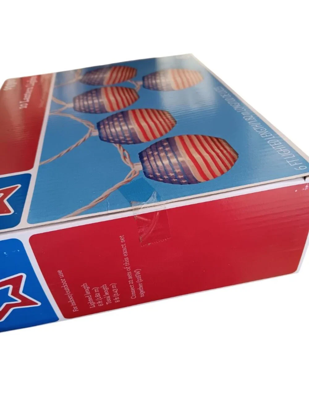 NEW NIB 10 Lantern Lights Patriotic American Flag Design 6 Ft Indoor/Outdoor